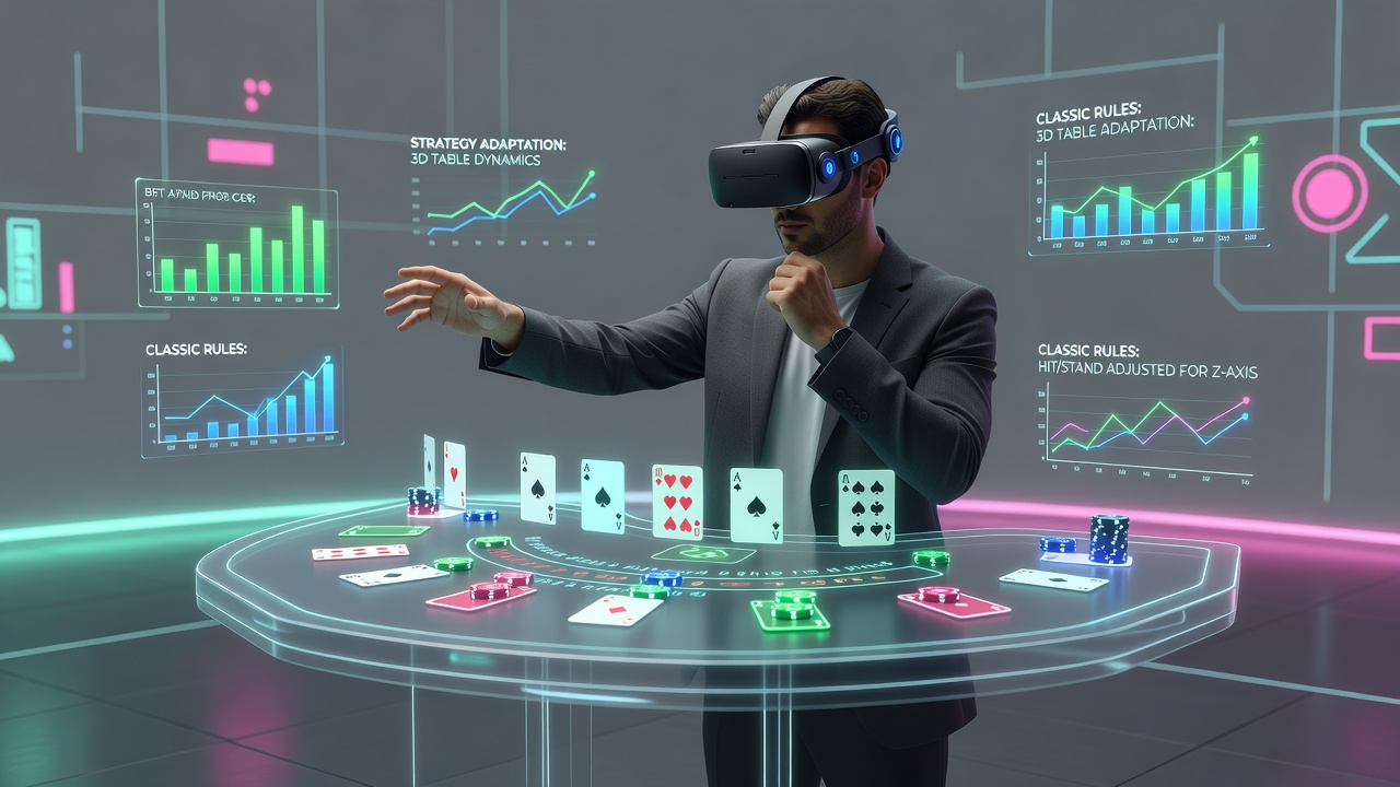 Spieler in VR-Umgebung beim Blackjack mit Handtracking an einem 3D-Tisch