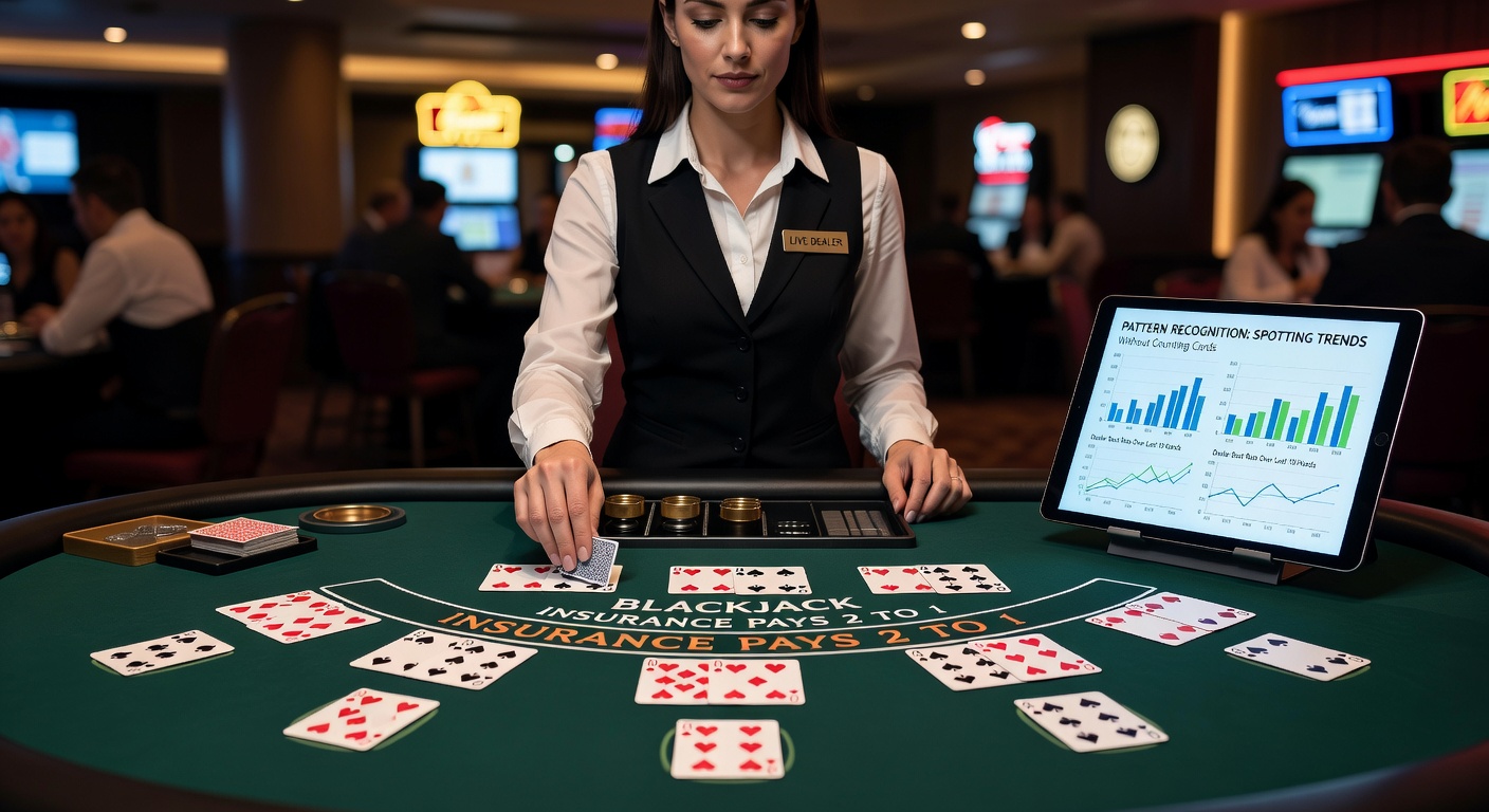 Detaillierter Screenshot eines Live-Blackjack-Streams mit markierten Dealer-Bust-Streaks und Trend-Notizen