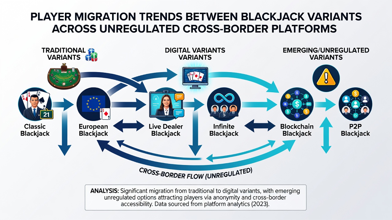 Grafische Übersicht zu Anpassungsprozessen bei Blackjack-Spielern auf unterschiedlichen Varianten-Plattformen